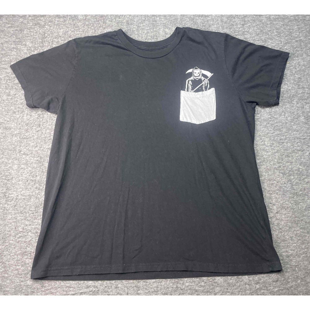Black Matter Shirt Men XL Extra Large Black Grim Reaper‎ Pocket Tee Horror Punk